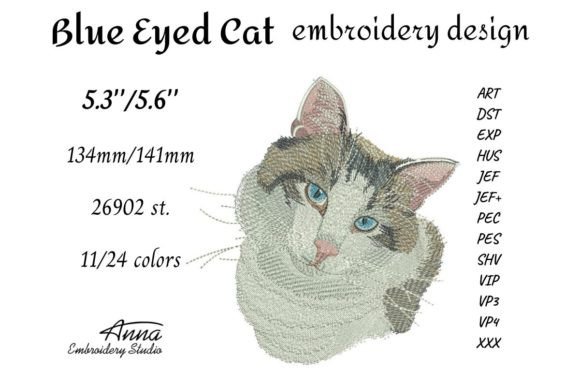 Blue Eyed Cat: A Charming Embroidery Design for Gifts
