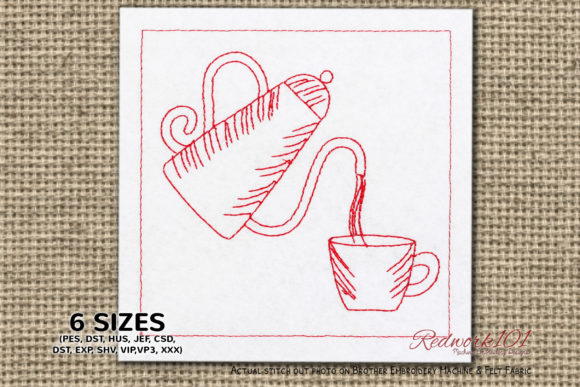 Coffee Kettle and Beans Redwork Review for Apparel